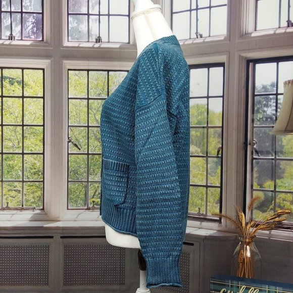 NWT SONOMA CROPPED BUTTON-UP CARDIGAN (WASHED BLUE / XL) - Picture 7 of 14